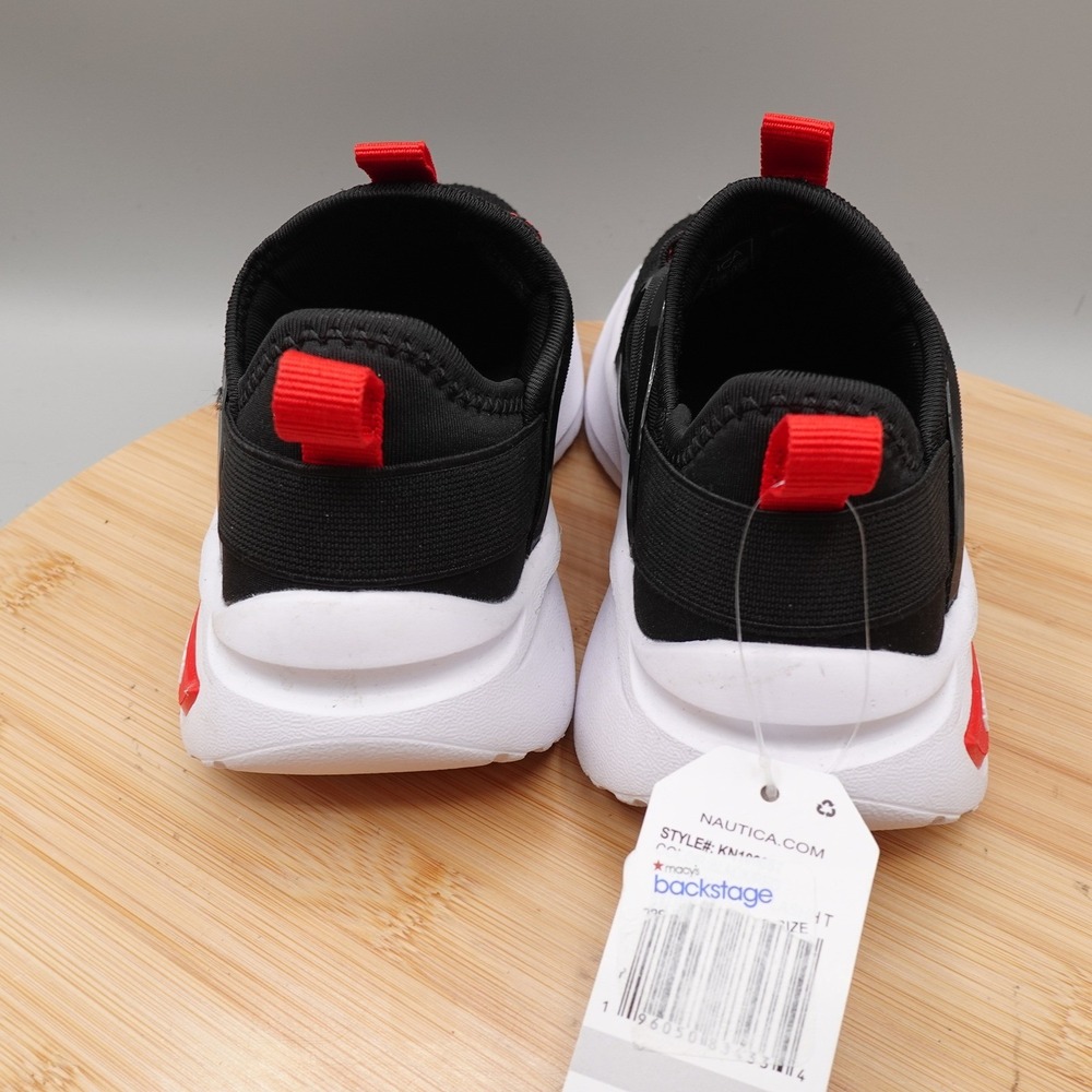 Nautica Shoes Kids 11 Black Red Lace Up Athletic Sneakers NWT - Picture 4 of 9